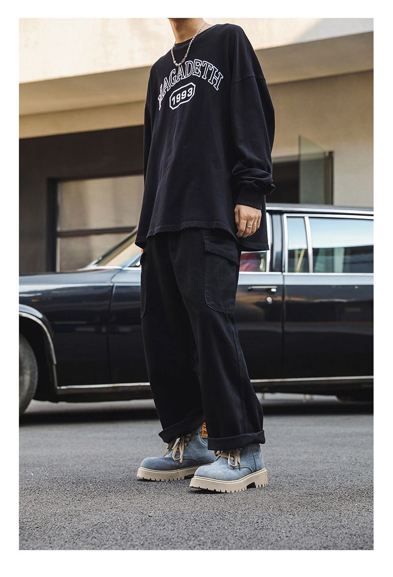 Men's Chunky Sole Cowboy Denim Ankle Boots - Retro Work Boots With Mid-Calf Height & Lace-Up Design For Casual & Streetwear_voghion.com