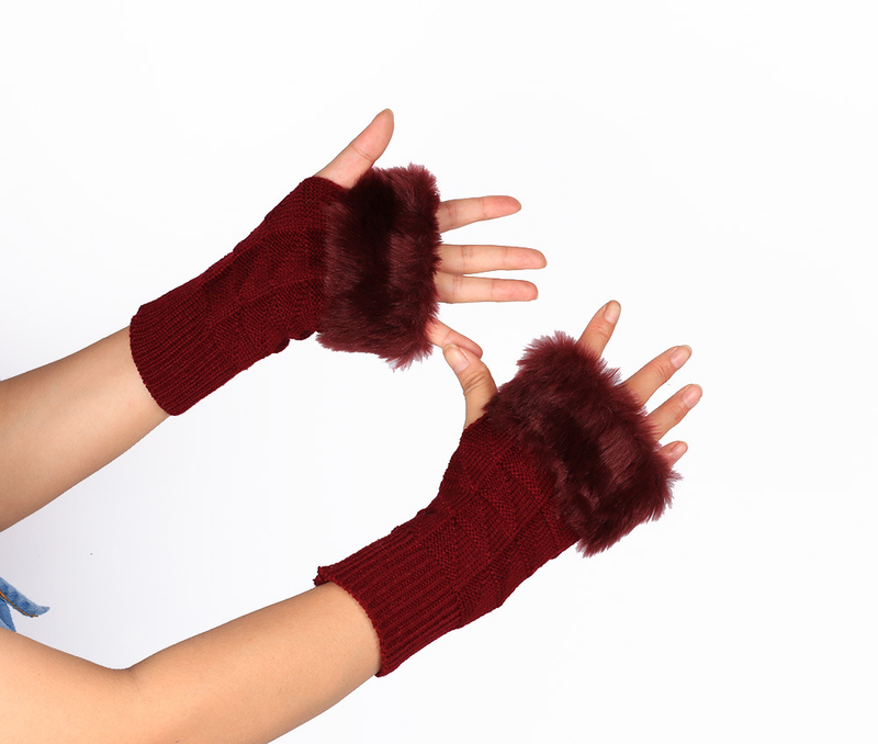 Herrenhandschuhe Neue Strickhandschuhe aus Fell, Halbfinger-Computerhandschuhe aus Fell, warmer Fleck, Herbst und Winter, mittellang und lang, Kaninchenfell_voghion.com