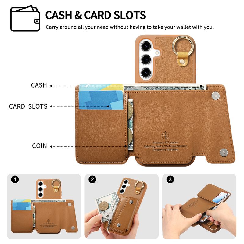 TechGlobe Compatible With Samsung S25 Hardware Buckle Card Holder Phone Case Galaxy A17 Flip Wallet A56 Protective Cover_voghion.com