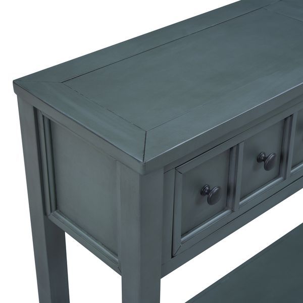 TREXM Rustic Entryway Console Table, 60' Long Sofa Table With Two Different Size Drawers And Bottom Shelf For Storage (Navy)_voghion.com