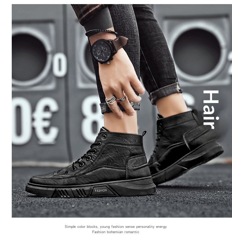 Bottes montantes chaudes Glide 2025 Hiver en coton avec doublure polaire, style business, en cuir, pour hommes._voghion.com