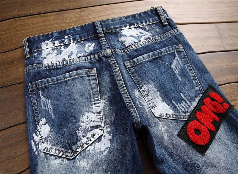 Nieuwe mode 2022 HERFST Lente Hole Jeans Heren Ripped Skinny Biker Destroyed Denim Broek T221102_voghion.com