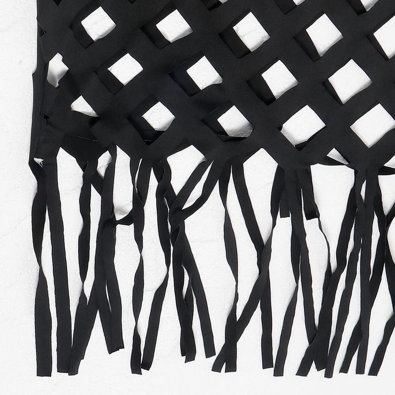 Abito da discoteca in due pezzi da donna, aderente, con nappe in rete cava, che copre i fianchi_voghion.com