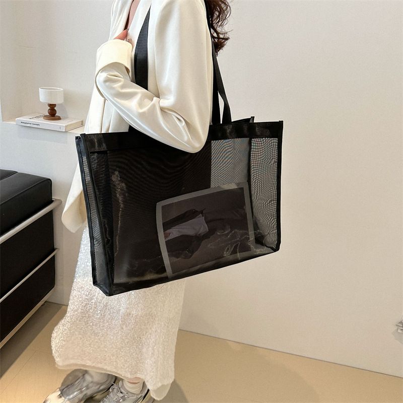 Borsa tote personalizzata per la spesa, nuova, semplice ed elegante, con tracolla singola, grande capacità, in rete trasparente, 2024_voghion.com