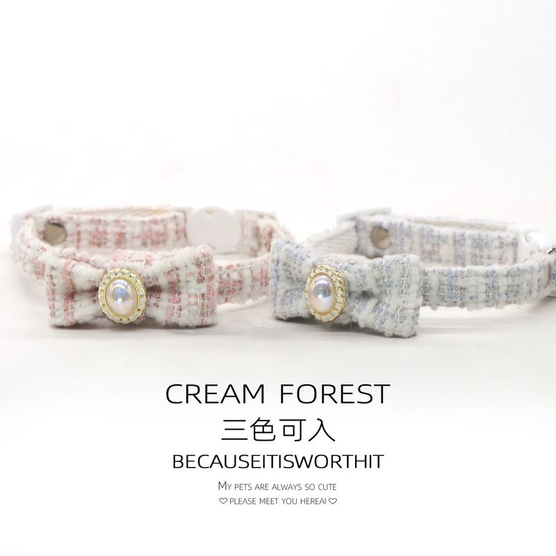 Collier mignon pour chat, style princesse, orné de perles et d'un nœud papillon ; ajustable pour petit chien ; anti-suffocation_voghion.com