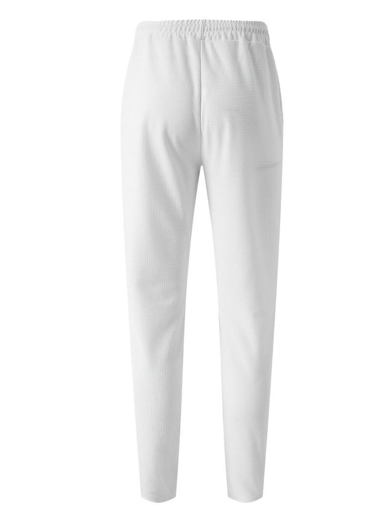 Men's Waffle-Knit Casual Pants -Straight Leg Lounge Pants With Drawstring (White/Grey/Black/Blue/Khaki) - Spring & Fall Essential S-XXXL_voghion.com