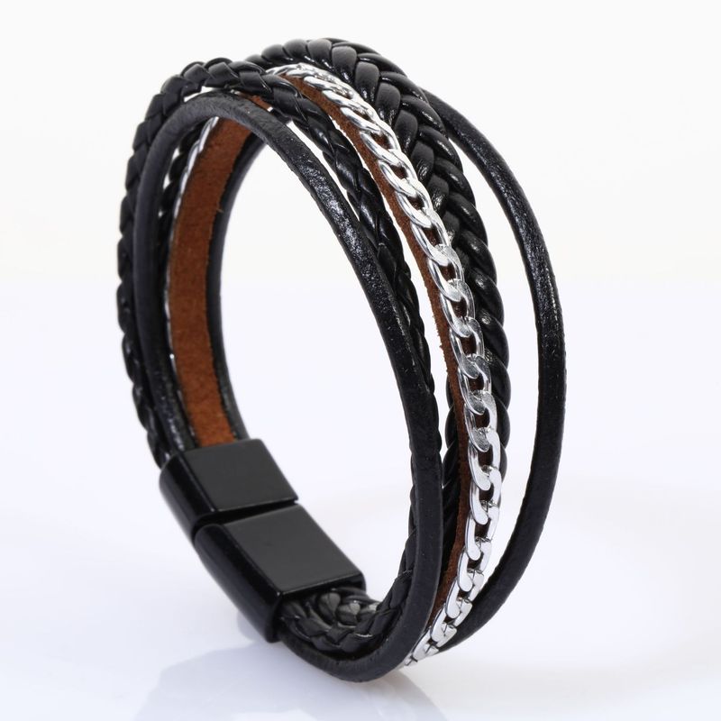 New Cowhide Fashion Leather Bracelet Alloy Magnetic Clasp_voghion.com
