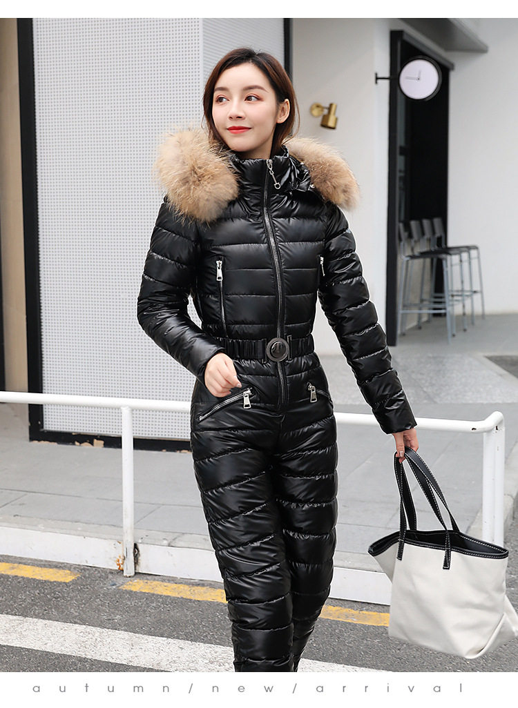 Kvinders skitøjsdragt i bomuldsfrakke Dame fortykket varm vintermode Dametalje Slank Slank Glat Bomuld Frakke Jumpsuit_voghion.com