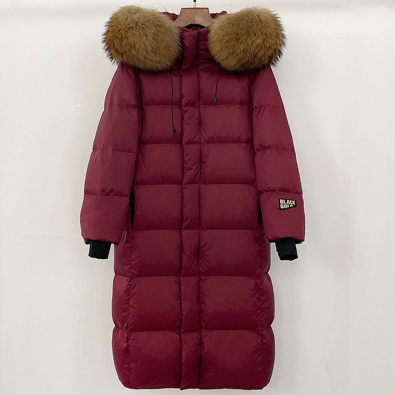 Piumino di lusso con cappuccio e bordo in pelliccia di procione staccabile, parka invernale, imbottitura in piumino d'oca bianca al 90%, rivestimento esterno in poliestere antivento per il freddo estremo._voghion.com
