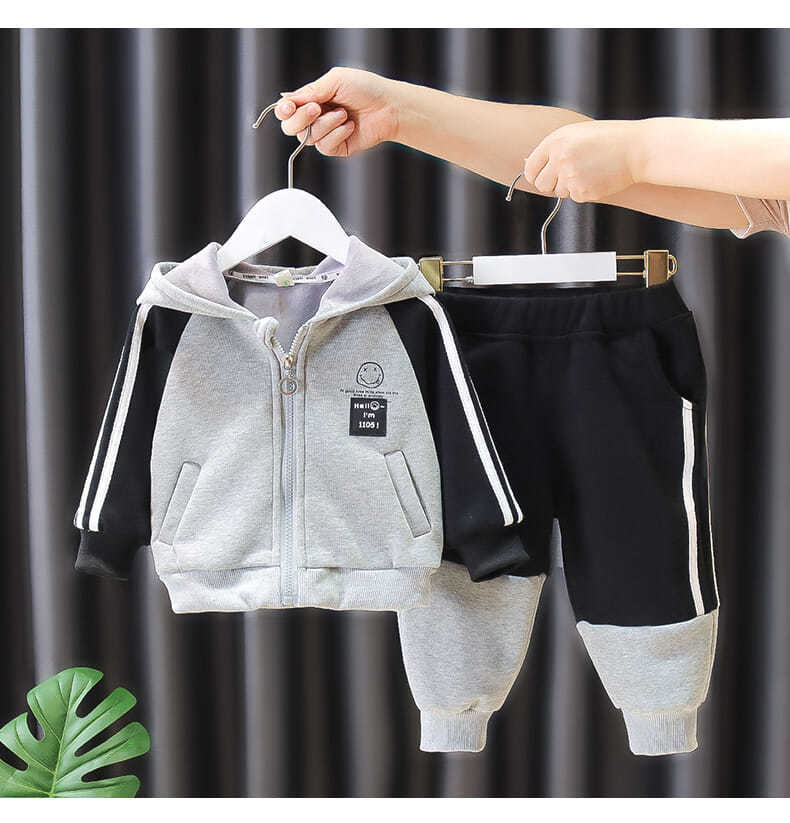 Boys' spring and autumn, children's plush sweater, baby hooded clothes, boys' set, two-piece_voghion.com