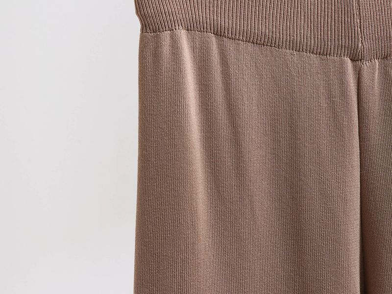 Abbigliamento da donna Autunno e inverno Maglione lavorato a maglia Completo polo Collo maglione largo Giacca vita alta Pantaloni gamba larga Completo due pezzi_voghion.com