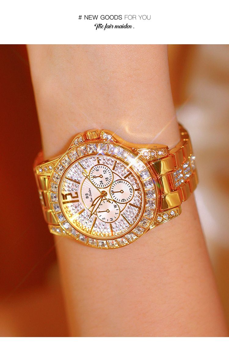 Women's Elegant Square Diamond Watch With Sparkling Crystals, Quartz Movement, Stainless Steel Clasp, Mineral Glass, 38mm Round Dial, Water Resistant_voghion.com