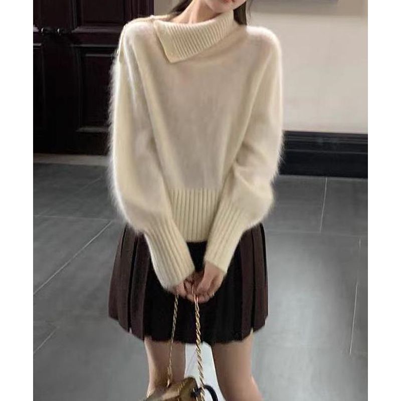 Maglione da donna in misto lana spazzolata danese, caldo invernale, 100%, 26 fili, collo alto, alla moda_voghion.com