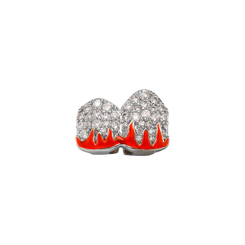 Gioielli unisex alla moda, motivo a fiamma singola e doppia, denti in oro zirconio, decorazione per denti abbinata, apparecchio per denti HIPHOP_voghion.com