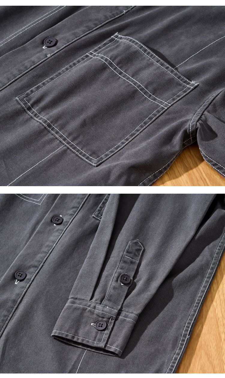 Camicia da uomo a maniche lunghe vestibilità rilassata - Camicia casual in cotone pesante 100% con bottoni e taschino sul petto (grigio scuro/grigio chiaro/nero/verde, oversize,_voghion.com