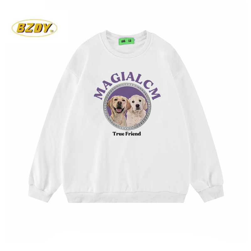 Casual Trendy Brand Sweatshirt for Men and Women Dog Cartoon Print, Round Neck Pullover Loop Cotton Top Coat_voghion.com