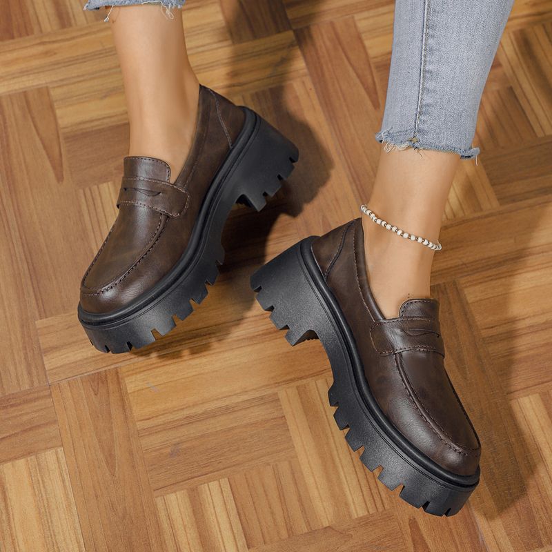 Damenschuhe mit Strasssteinen, dicker Sohle und dickem Absatz, einzelne Schuhe mit Strasssteinen, niedrigem Oberteil, bequem, Lazy One Step Loafers_voghion.com