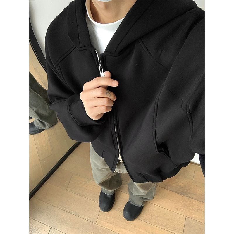 Felpa con cappuccio e doppia cerniera stile americano Cleanfit da uomo, modello cardigan, primavera/autunno, alla moda_voghion.com