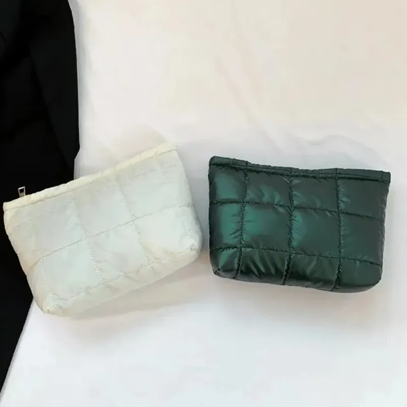 Borsa imbottita in cotone, in pelle PU, grande capacità, borsa portatrucchi imbottita, pochette in stile coreano, motivo scozzese spesso_voghion.com