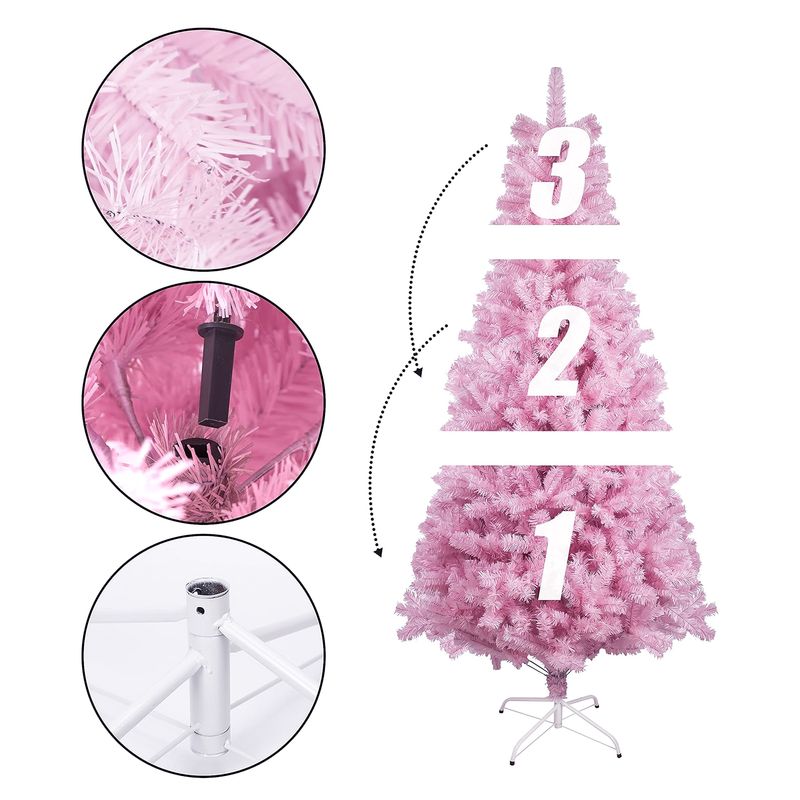 5FT Christmas Tree with Pink Lights and Decorations_voghion.com