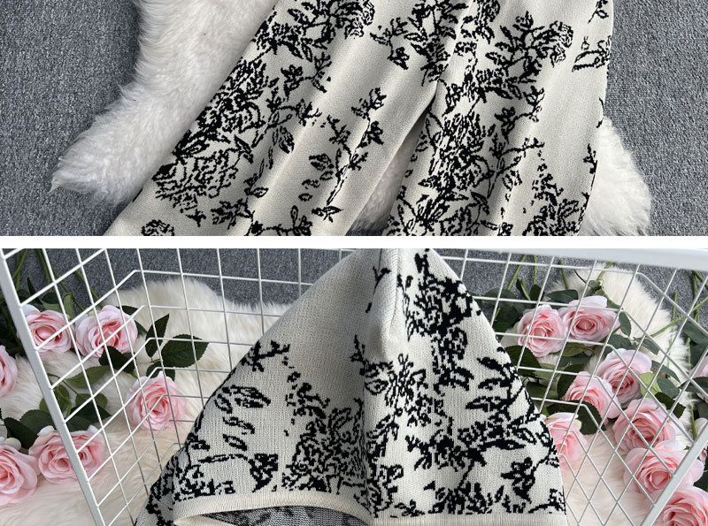 Sweat-shirt tricoté à capuche et fermeture éclair en jacquard pour femmes, ensemble deux pièces, taille haute, pantalon à jambes larges_voghion.com