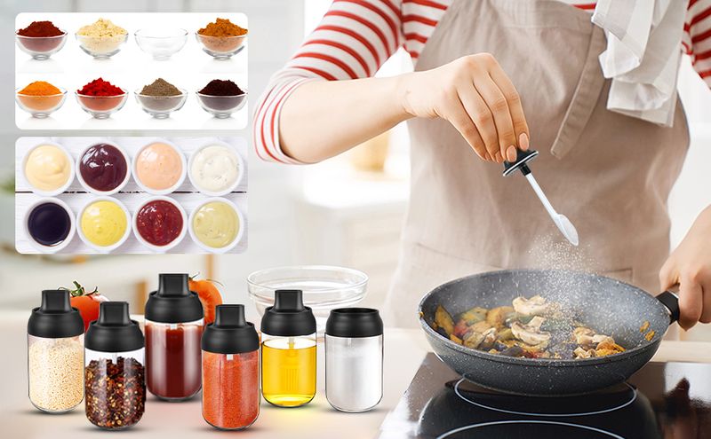 Contenitori per condimenti in vetro da cucina, 3 pezzi, con coperchi, barattoli da 8 once (circa 236,6 millilitri),_voghion.com