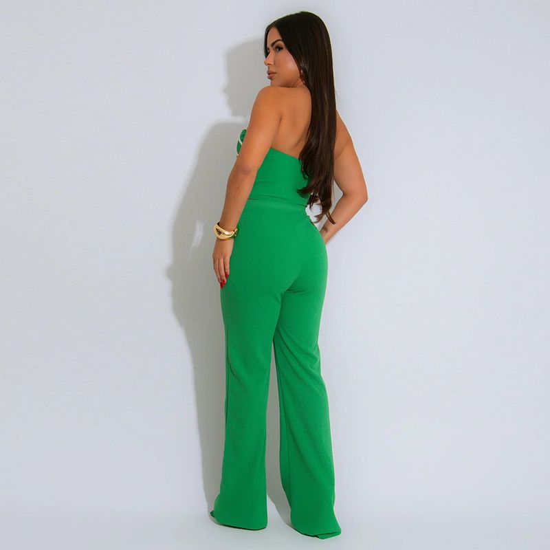 Ensemble haut court bustier et pantalon uni : une tenue deux pièces élégante pour femme_voghion.com