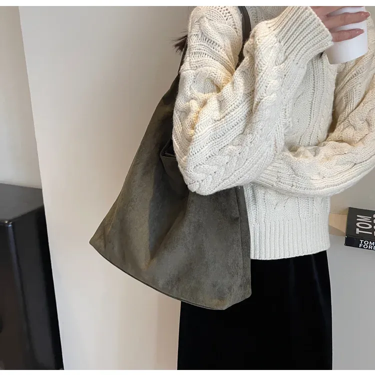 Borse a tracolla vintage da donna, grandi capacità, tinta unita, semplici, casual, da pendolare, retrò, per la spesa_voghion.com