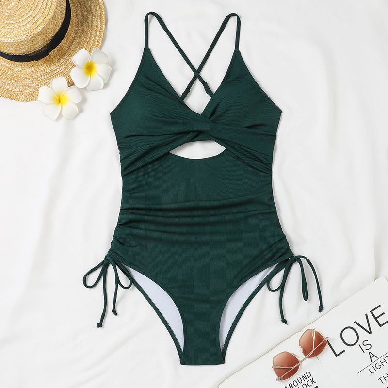 Women's Clothing Women's Sexy High-Waisted Bikini Set With Ruffled Straps & Cutout Design - Breathable Polyester Swimwear For Beach & Pool_voghion.com