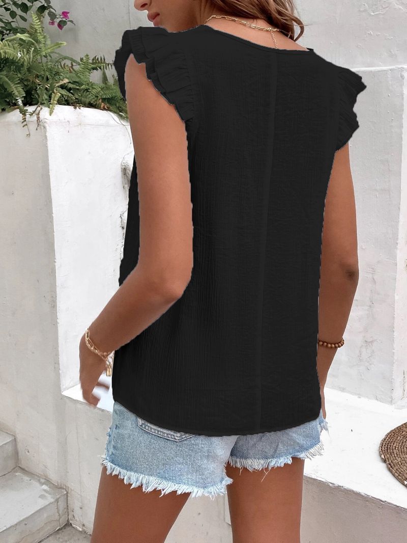 2023 New Lace Shirt V-neck Ruffle Sleeve Women's Pullover Loose Casual Shirt_voghion.com