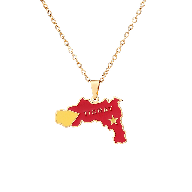 Nuova collana con ciondolo a forma di bandiera della mappa della regione del Tigray, in smalto, per donne e uomini, colore oro, per feste di compleanno, in acciaio inossidabile._voghion.com
