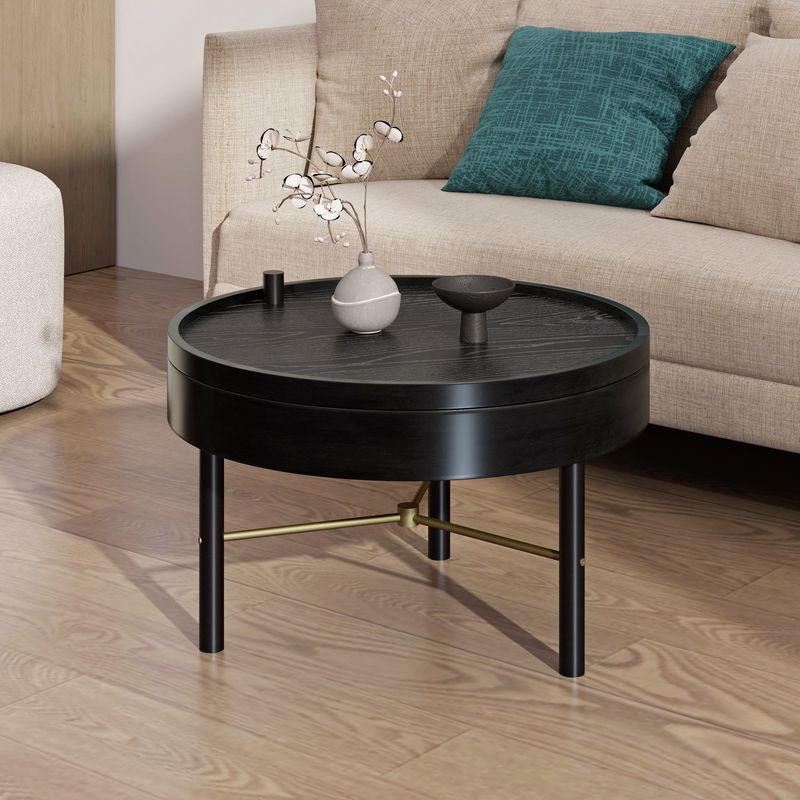 Modern Round Wood Rotating Tray Coffee Table With Storage & Metal Legs_voghion.com