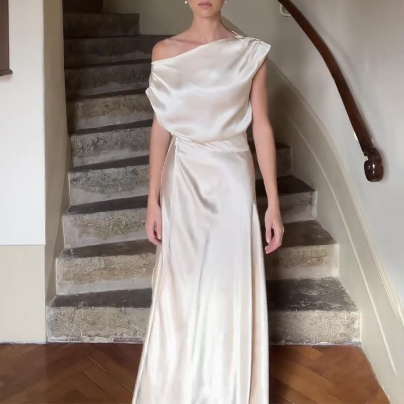 Women's summer satin off-shoulder sexy top high waist temperament long skirt two-piece suit_voghion.com