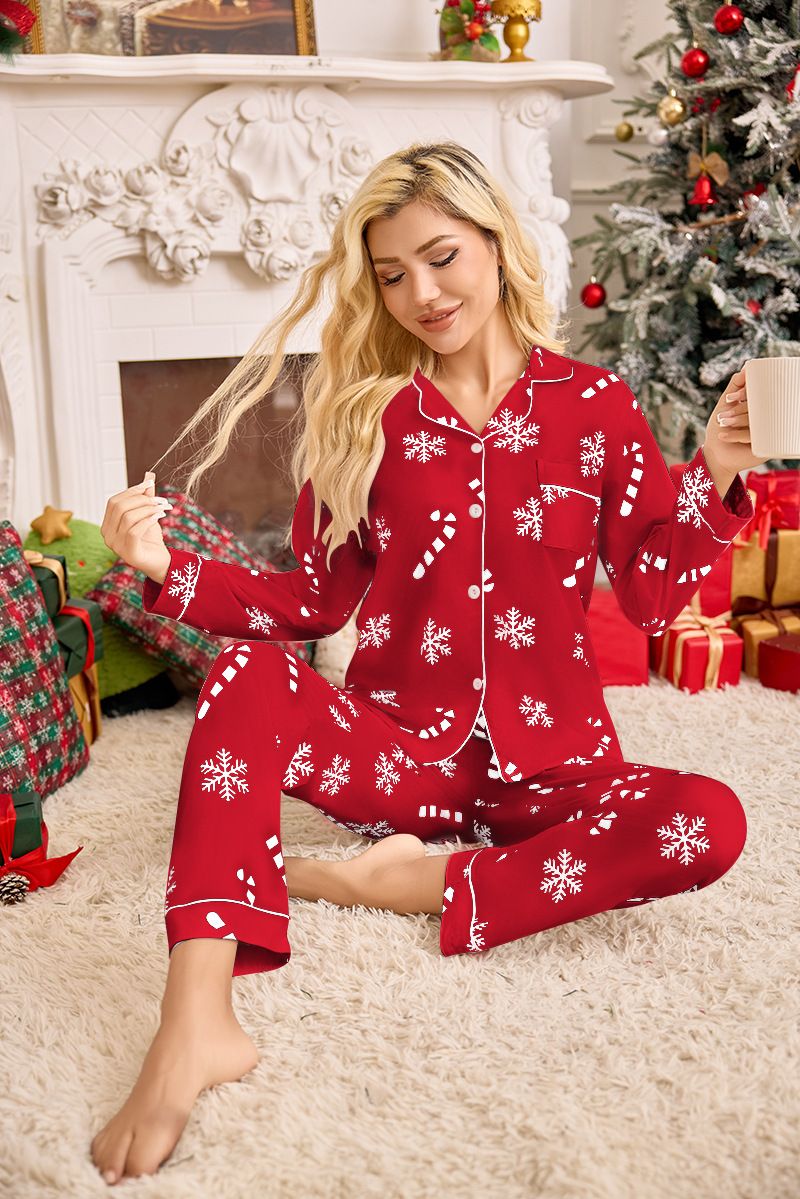Women's Christmas Pajama Set - Holiday Plush Long Sleeve Open Front Cardigan & Pants Lounge Set With Lapel Collar - Cozy Xmas New Year Sleepwear Home_voghion.com
