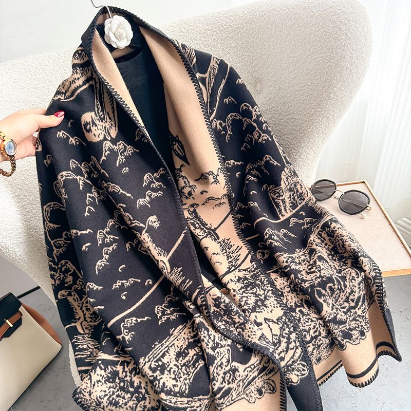 2024 autumn/winter Chinese style edge wrapped scarf for women, warm, fashionable, versatile, cashmere thick_voghion.com