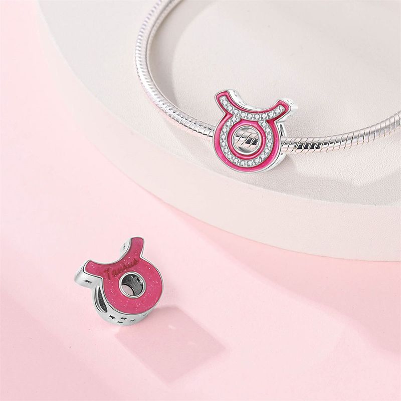 Damenschmuck, süße rosa Perlen mit zwölf Sternbildern, dekorative Perlen, DIY-Schmuckzubehör, Armband, weißes Kupfer, versilbert_voghion.com