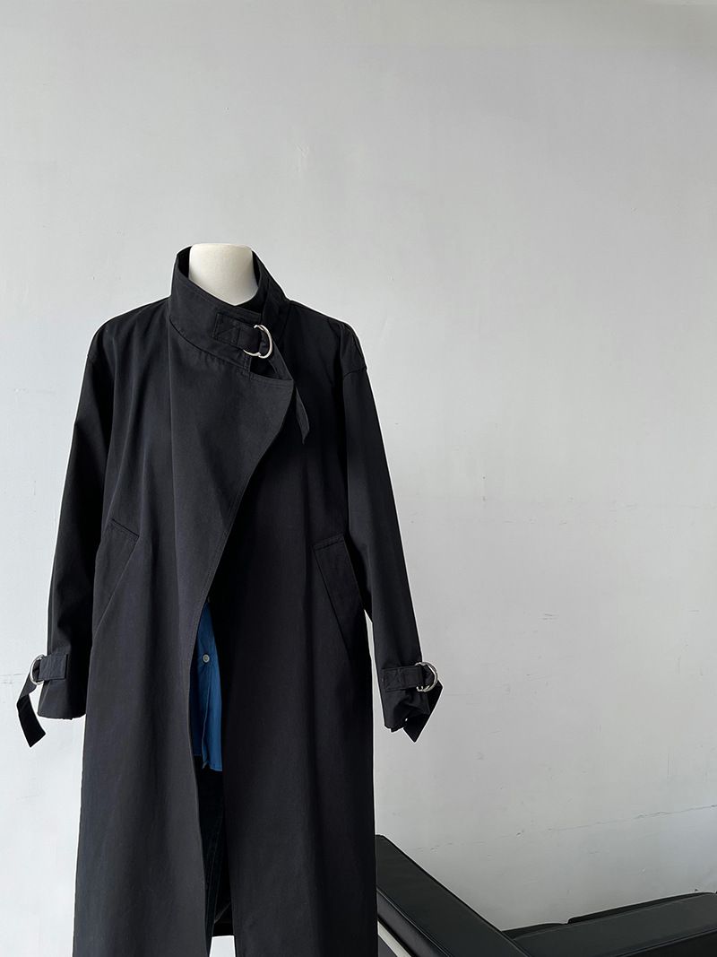 Elegant British-Style Long Trench Coat For Women – Minimalist & Luxurious Knee-Length Overcoat With Adjustable Belt, Pure Cotton, Black & Light Beige_voghion.com