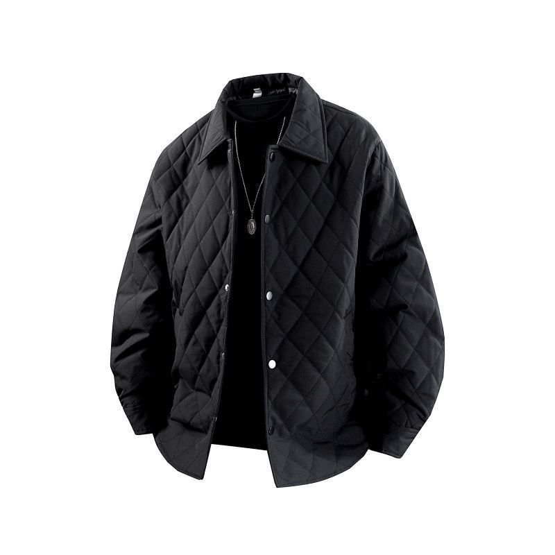 Herrenbekleidung Leichte Steppjacke für Herren mit Rautenmuster – Locker sitzender Freizeitmantel für Paare (Schwarz, Khaki, Beige, Grün, Lila)_voghion.com