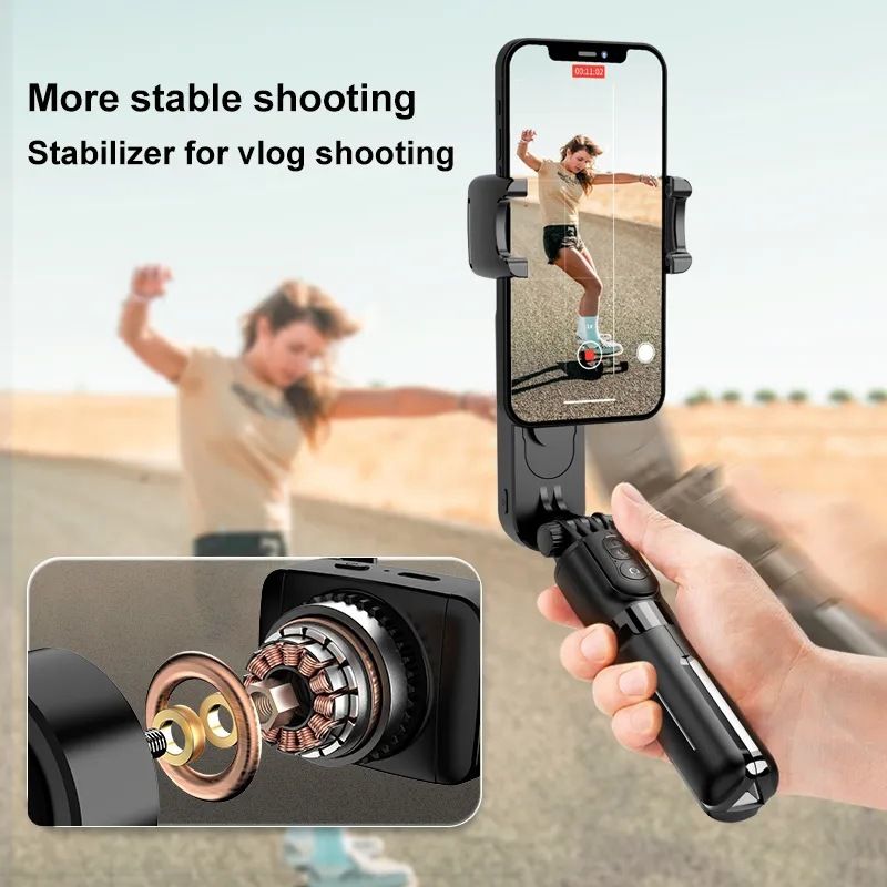 L09 Palo selfie portátil con Bluetooth, luz de relleno de belleza, antivibración, mini estabilizador de un solo eje para VLOG_voghion.com