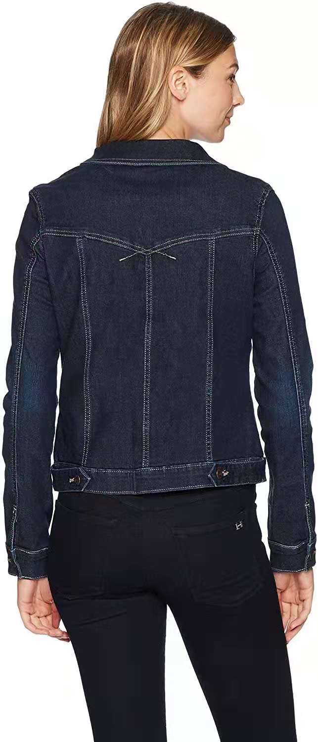 Women's Slim Fit Denim Jacket - Stretch Comfort Short Cropped Coat With Long Sleeves & Classic Collar_voghion.com