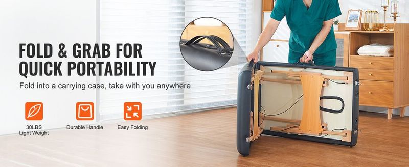 VEVOR Portable Massage Table 24" W, 2 Folding Lightweight Massage Table, 8-Level Height Adjustable Salon Tattoo Bed, Spa Table With Headrest, Armrests, Hand Pallet & Carrying Bag, 600LBS_voghion.com