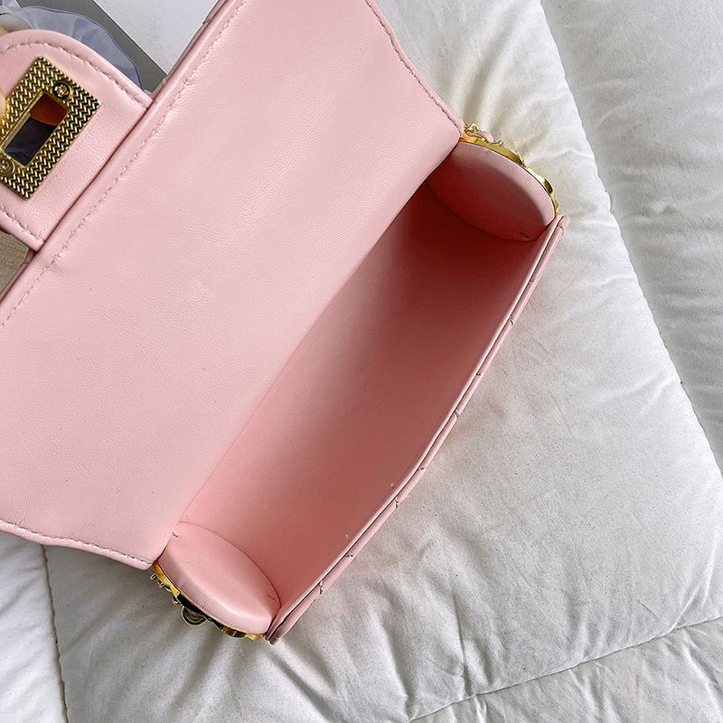 Borsa a tracolla monospalla con catena a cilindro con reticolo geometrico, borsa per cellulare, alla moda e versatile_voghion.com