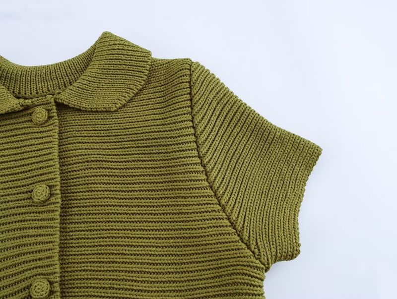 Abbigliamento donna autunno e inverno 2024 nuova moda di strada con bavero e fibbia maglione a maniche corte_voghion.com