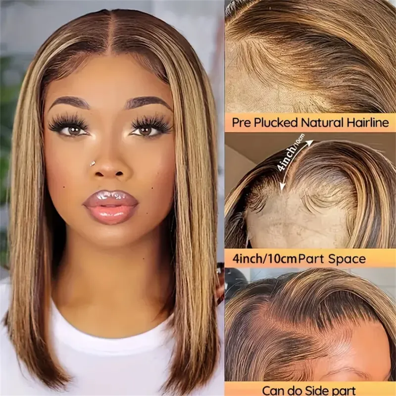 Glatte 4/27 Farbe Bob Lace Highlight Echthaarperücken_voghion.com