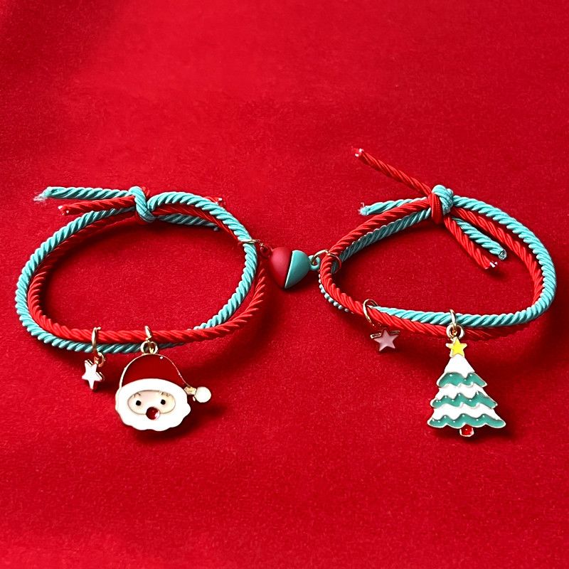 Rot-grünes Magnet-Weihnachtsarmband für Freundinnen und Freunde Heiligabend kleines Geschenk Haarring Gummiband Haarband_voghion.com