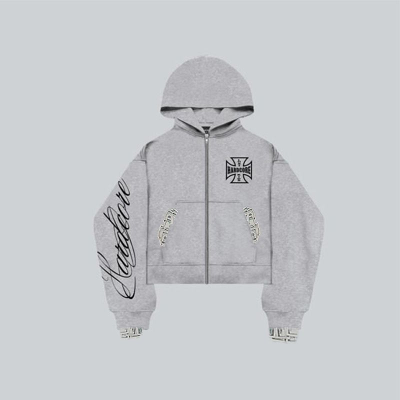 Felpa con cappuccio unisex retrò con zip – Felpa streetwear oversize con spalle scese (nero/grigio) | Capispalla unisex di ispirazione vintage, taglia S-XL_voghion.com