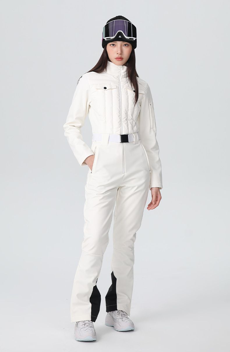Women's One-piece Suit Set With High Waist Elasticity, Slimming Effect, Single Board And Double Board Waterproof Down Clothes_voghion.com