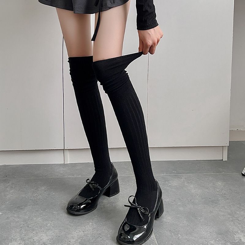 Weiße Patchwork-Overknee-Stiefel für Damen, passende Stiefel aus reiner Baumwolle für Frühling und Herbst, koreanische Socken mit langem Bein, Slouch_voghion.com