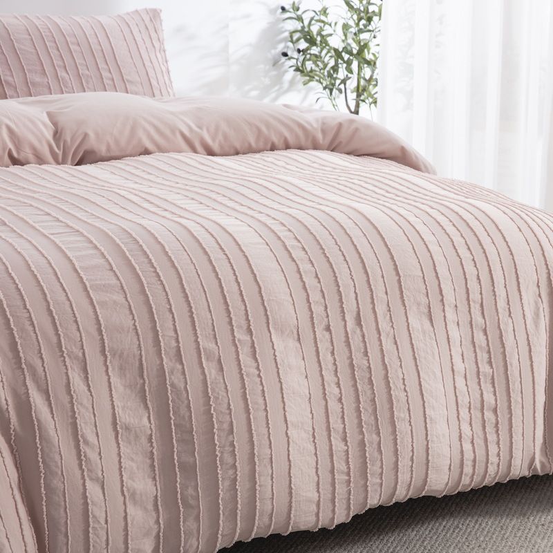 Copripiumino con motivo a righe verticali rosa a fiori recisi, set di tre pezzi per letto_voghion.com