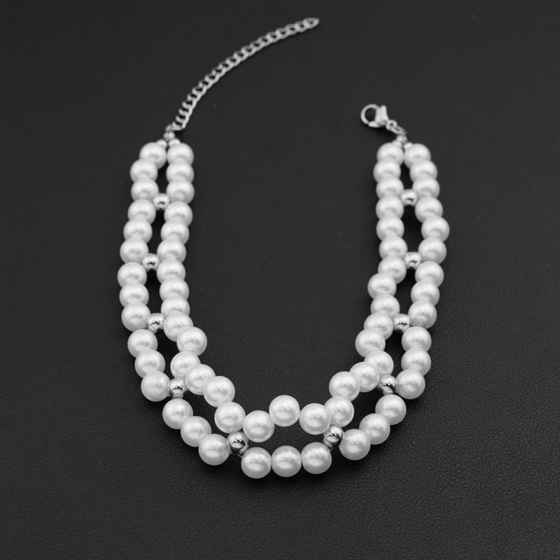 Kreuz Barock Choker Schlüsselbein Kette Unregelmäßige Perle Mehrschichtige Runde Perlenkette_voghion.com